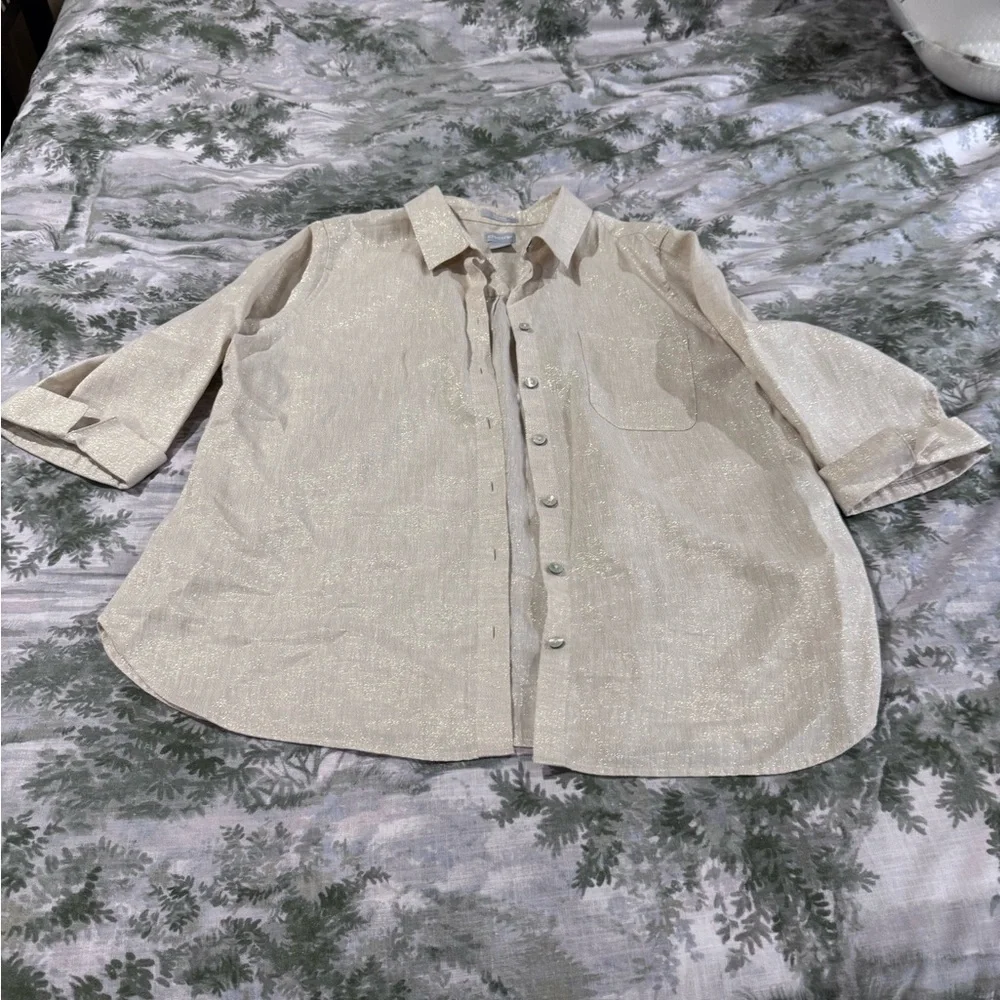 Chico's Cream Notched Collar Button Down Shirt - Picture 10 of 11